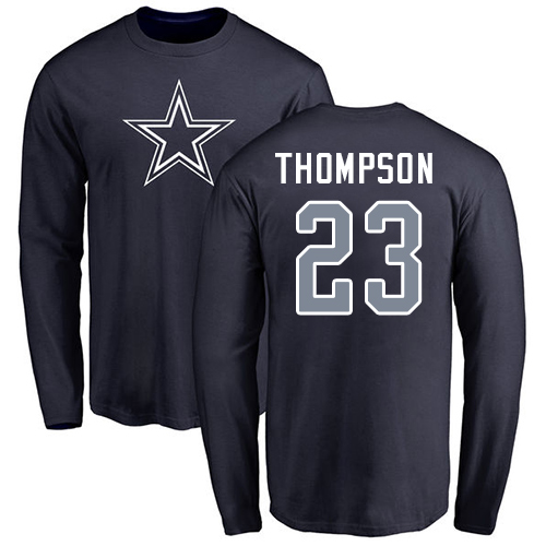 Men Dallas Cowboys Navy Blue Darian Thompson Name and Number Logo #23 Long Sleeve Nike NFL T Shirt